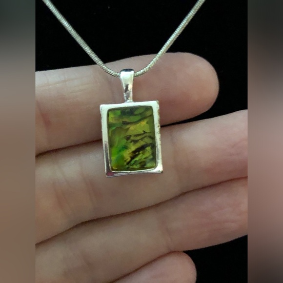 Track Bezel Pendant With Light Green Dichroic Film - Picture 3 of 4